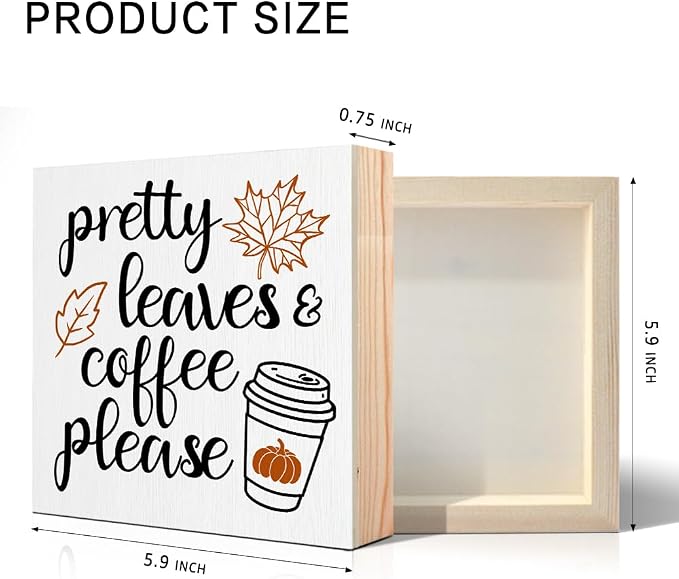 Fall Farmhouse Desk Decor, Pumpkin Wooden Box Sign, Funny Fall Sign for Bedroom Office, Harvest Thanksgiving Gifts for Women Men Friends Sister Aunt BFF Coworkers (Pretty Leaves) - Image 2