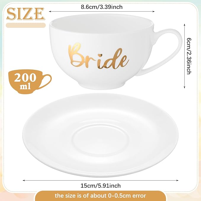 Rtteri Bride Teacup and Saucer Set 7oz Bridal Shower Teacup Porcelain Ceramic Tea Cups for Bridal Shower Tea Party Wedding Decor Victorian Elegant Coffee(Light Green,Floral)