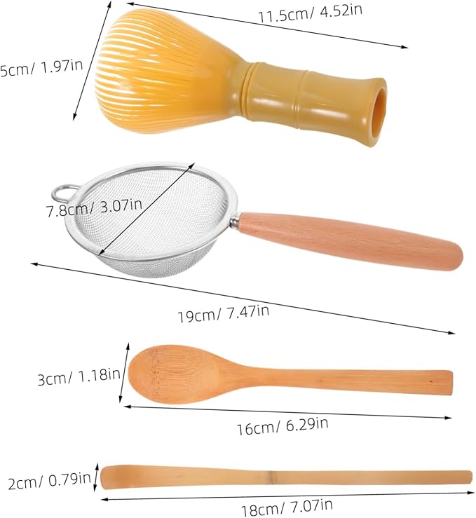 1Set Traditional Matcha Tool Kit Reusable Whisk Tea Scoop Spoon Fine Mesh Strainer for Home Milk Tea Shops for Smooth Matcha Juice Preparation