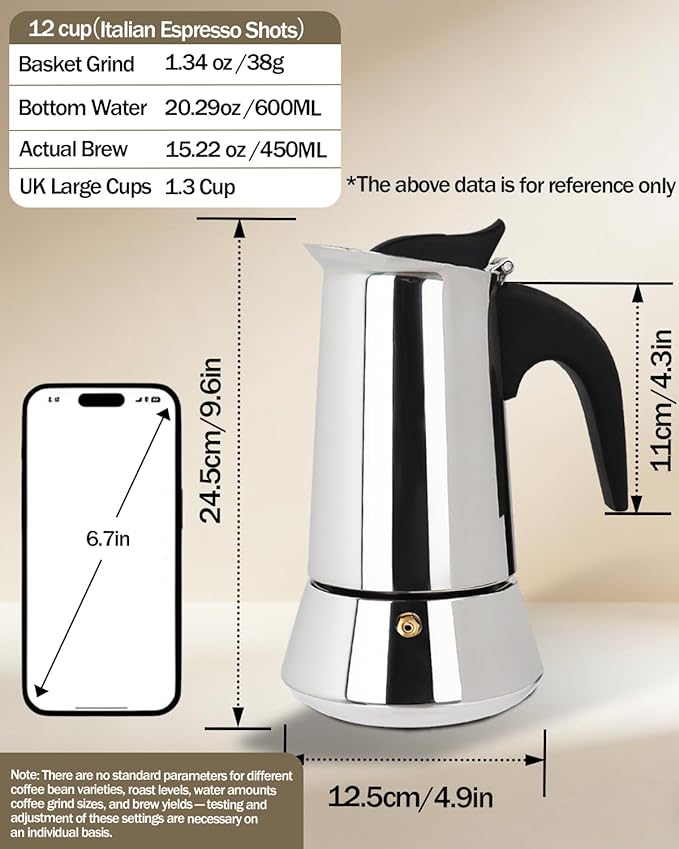 Coffee Maker Stovetop Espresso Maker Moka Pot Easy Brewing 12 Cup 20oz 600ml Stainless Steel Silver Percolator Home Italian Café Electric Ceramic Stoves Camping Classic Espresso Brew