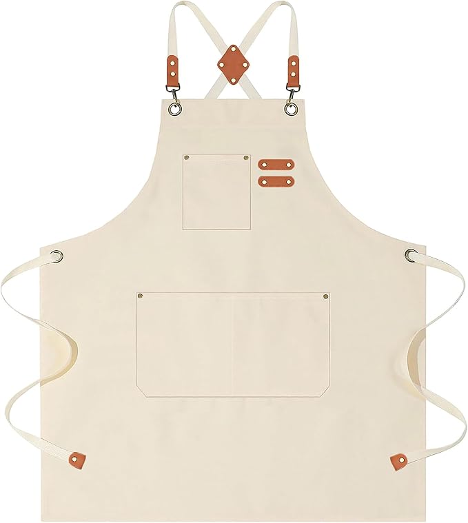 AFUN Aprons for Women Men with Large Pockets, 12-Ounce Cotton Canvas Cross Back Apron by BringYouaFun