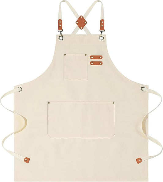 AFUN Aprons for Women Men with Large Pockets, 12-Ounce Cotton Canvas Cross Back Apron by BringYouaFun