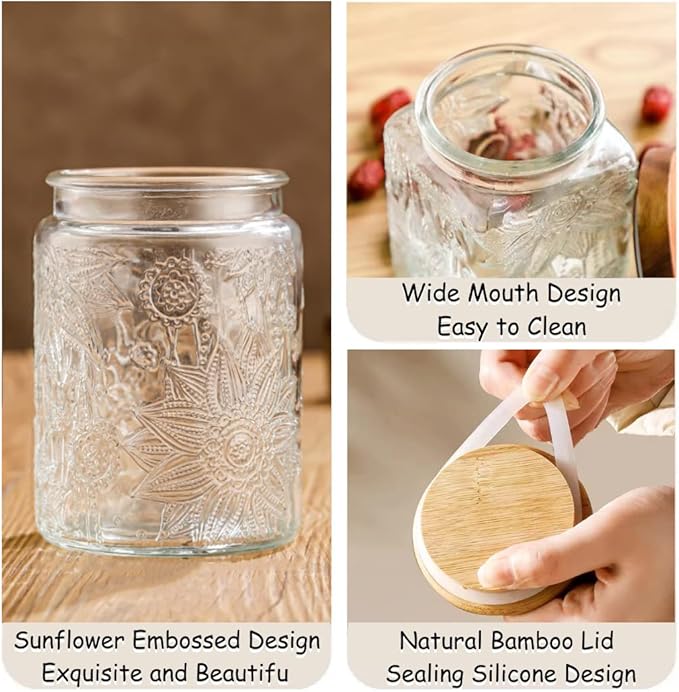 ANSQU Vintage Glass Jar with Lid, 23.7oz Airtight Glass Storage Canister Glass Food Storage Containers for Kitchen Counter, Pantry, Decorative Jar for Coffee, Tea, Sugar, Easter. Candy Cute Jar