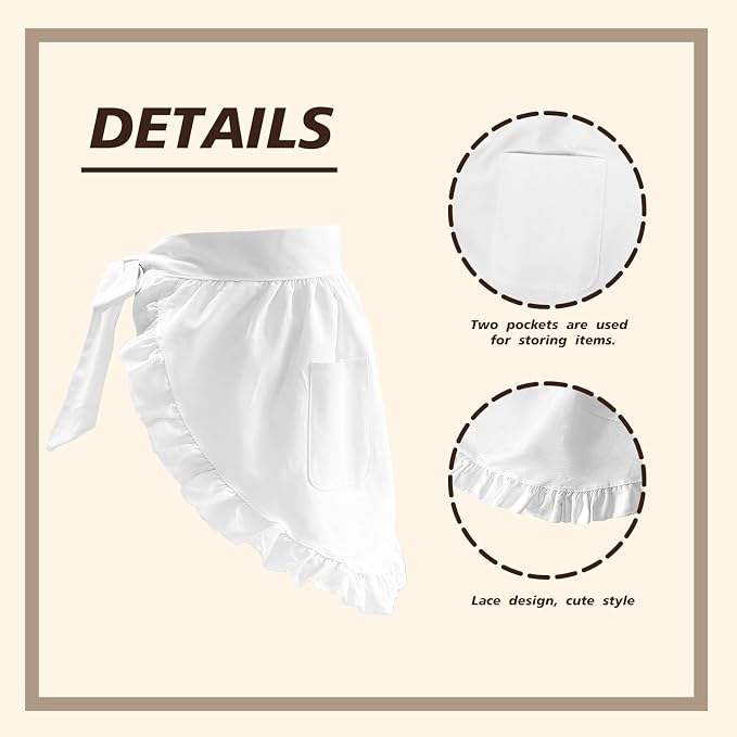 White Maid Apron for Women Cotton Waist Half Maid Costume Victorian Retro Ruffled Kitchen Cute Vintage Party Cosplay - Image 5