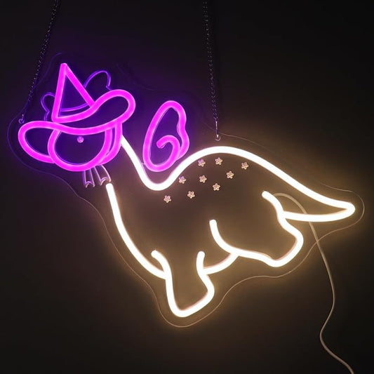 "Dinosaur Princess in Top Hat" Whimsical Character Light - Royal & Playful LED Wall Art for Kids Room, Dinosaur-Themed Party, Playroom or Unique Decor, Dimmable USB,Gift for Dino Fans by Nordstylee