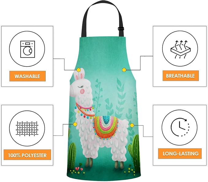 Cute llama Cactus Waterproof Apron Kitchen Chef Aprons Bibs for Grooming Cooking Baking Painting Gardening - Image 4