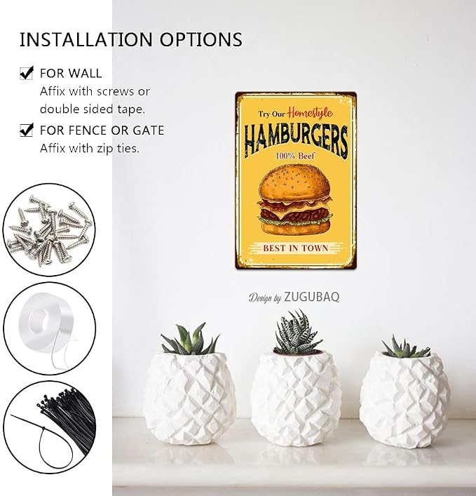Hamburgers Tin Signs Vintage Metal Sign Funny Food Art Printing Poster Wall Decor for Home Kitchen Bar Restaurant Cafe Pub Indoor Outdoor 12x8 Inch Hanging Plaque - Image 5