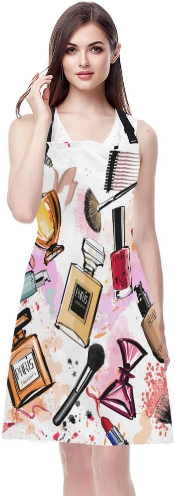 WONDERTIFY Cosmetics Apron,Women Cosmetics Perfume Lipstick Series Bib Apron with Adjustable Neck for Men Women,Suitable for Home Kitchen Cooking Waitress Chef Grill Bistro Baking BBQ Apron