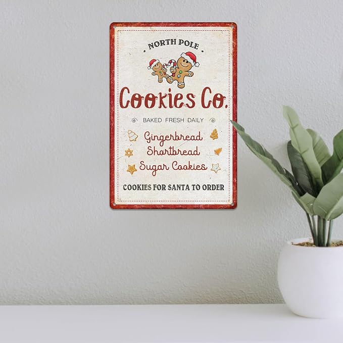 Christmas Signs Home Decor Vintage Art Poster Metal Hanging Plaque Kitchen Cafe Bar Farmhouse Porch Yard Outdoor Indoor Decorations Funny Xmas Gift 8X12 Inch (Cookies Co. Gingerbread Sign) - Image 5