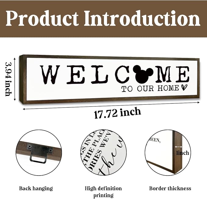 Welcome Home Decoration Sign, Farmhouse Decor for Front Door, Rustic Porch Sign, Table Shelf Wall Decor Art, Housewarming Gifts, Disney Lover Home Decors, Welcome to Our Home Signs 17.8x4x1.2 inches - Image 2