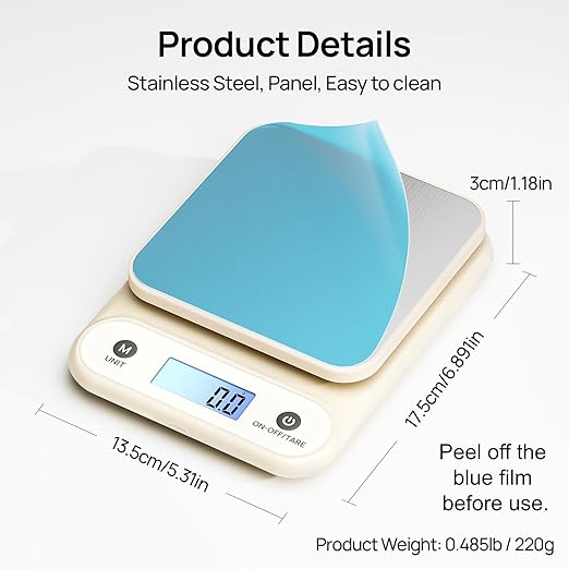 Digital Food Scale for Kitchen 11lb/0.1oz, 5kg/0.1g, Kitchen Scale for Cooking Baking, Built-in 300mAh Li-Battery, Rechargeable Type-C Charging White (1)