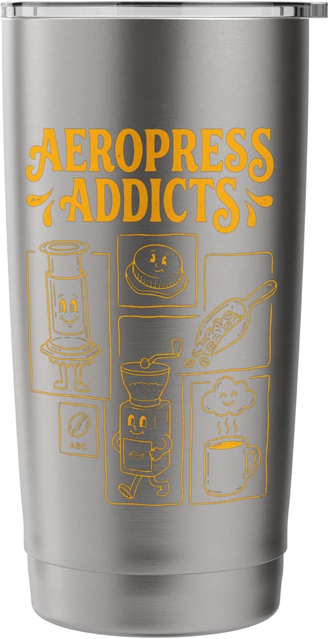 Kawaii Coffee Brewing Characters Shirts AeroPress Addicts Stainless Steel Insulated Tumbler