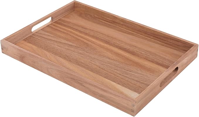 Wooden Serving Tray with Handles (17 Inches) – Decorative Serving Trays Platter for Breakfast in Bed, Lunch, Dinner,Ottoman, Appetizers, Patio, BBQ,Coffee Table, Party (Acacia)