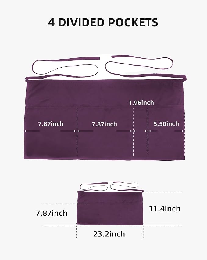 Argstar 2 Pack Server Apron with 4 Pockets, Waitress Waiter Waist WaterDrop Resistant Short Aprons - Image 2