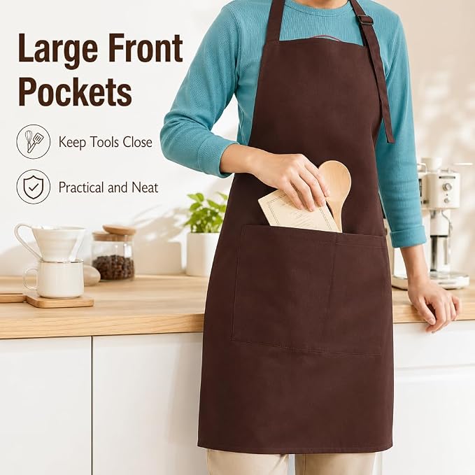 Chef Apron,Cotton Polyester Kitchen Apron with 2Pockets,Adjustable Stain Resistant for Cooking BBQ(1Pcs) - Image 5