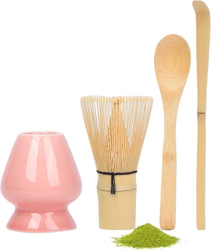 Matcha Whisk Set with Matcha Whisk Holder Bamboo Whisk Scoop Spoon Unique Gifts for Women Men Girl Friend Home Kitchen Decor Gifts for Tea Enthusiasts Pink