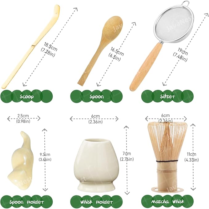 Matcha Whisk Set, 6-Piece Matcha Making Kit, Macha Tea Set, (Chasen Holder), Ceramic Whisk Holder, Matcha Starter Sifter, Bamboo Scoop, Spoon Japanese Tea Tools For Ceremony Gift (Yellow)
