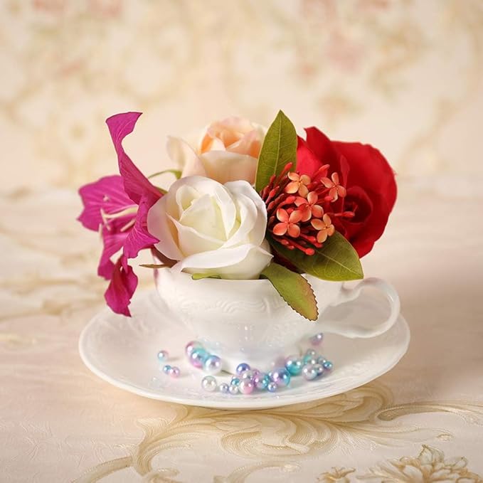 White Fine Porcelain 7 Oz Teacup Saucer Set, Sculpture Surface, Light Weight, Set of Four