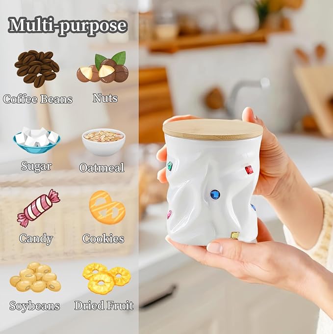 Airtight Food Storage Jar, 25.3oz Ceramic Canister with Lid for Kitchen, Pantry - Stores Coffee, Sugar, Tea, Spice, Cookies, Coffee Canister Sugar Container (White)