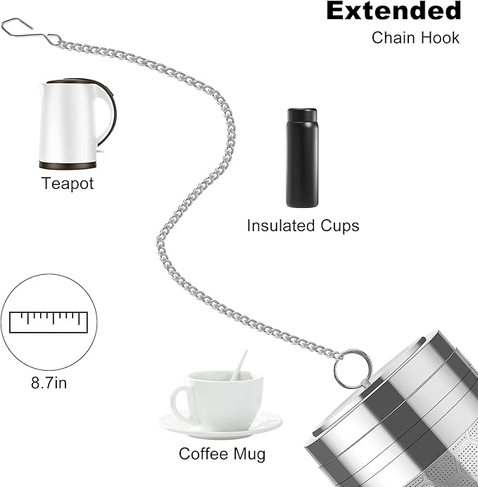 Numola Large Tea Infusers for Loose Tea, Extra Fine Mesh Large Tea Strainer for Spice Cooking, 304 Stainless Steel Tea with Extended Chain Hook for Teapot Cup