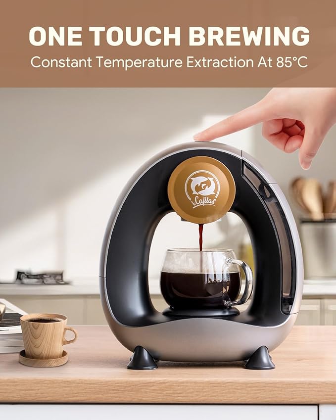 2-in-1 Coffee Maker, Fast Brew in 1.5mins, Single Serve Coffee Machine Compatible with K-Cup Pods & Ground Coffee, 1400W 20s Preheat, Compact for Home,Small Place,Office & RV, 8oz,Dark Grey