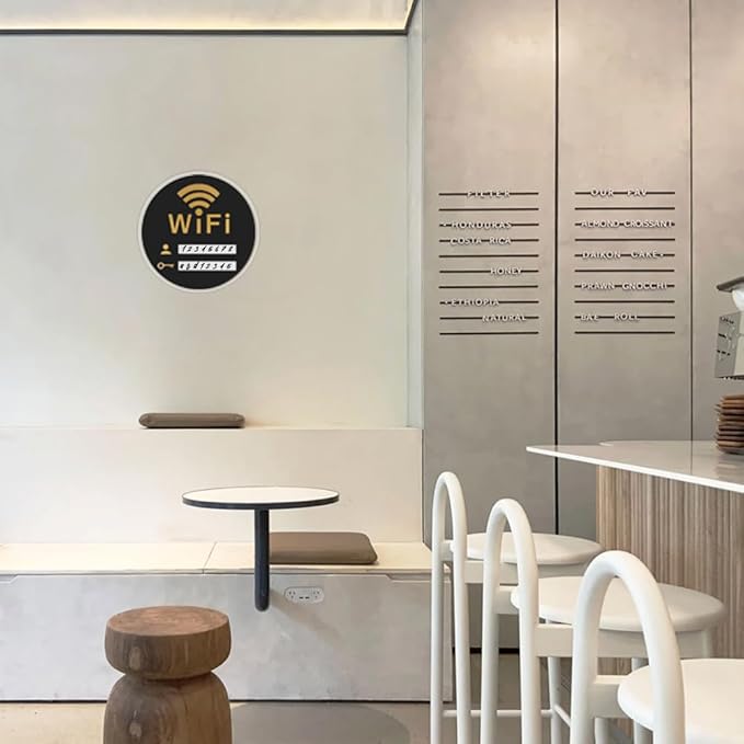 WiFi Sign - Acrylic WiFi Network Sign Wireless Self-Stick Wall Mount Chalkboard for Restaurant Office Home Bar Coffee (7.87"LX7.87"W)