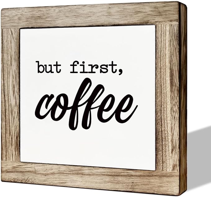 But First Coffee Decor Set - Wooden Box Signs for Home, Kitchen & Dining Room - Rustic Tabletop Decor for Coffee Lovers by MLTEye