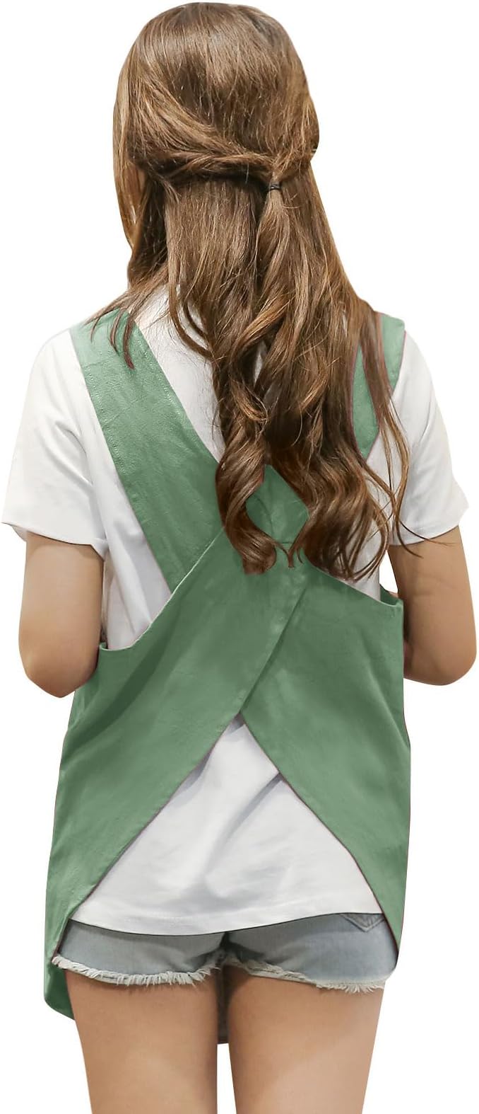 Shortened Design Apron, Japanese Style Soft Cotton Linen Apron with Two Side Pockets, X Cross Halter Aprons, Kitchen Cooking Clothes Gift for Women DIY Project, Crafting, Cooking, Baking(Mint Green) - Image 3