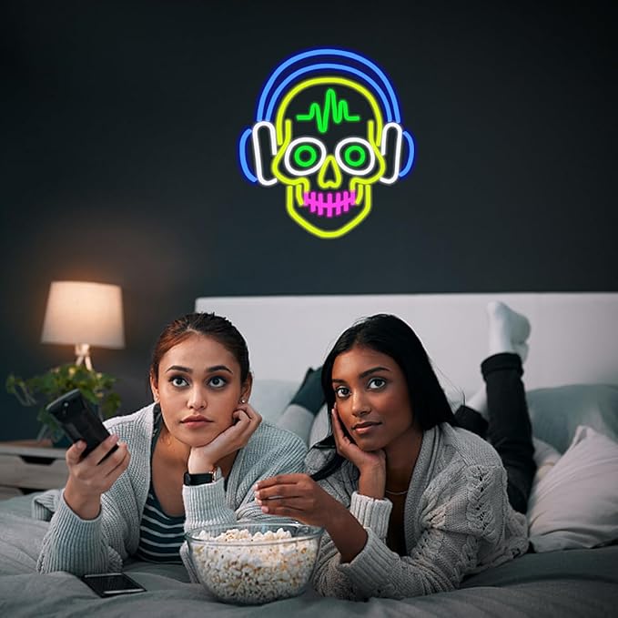 Skull Neon Lights for Wall Decor, Neon Halloween Sign, Light Up Signs USB Dimmable Led Lights Signs for Bedroom Man Cave Bar Pub Home Party Christmas