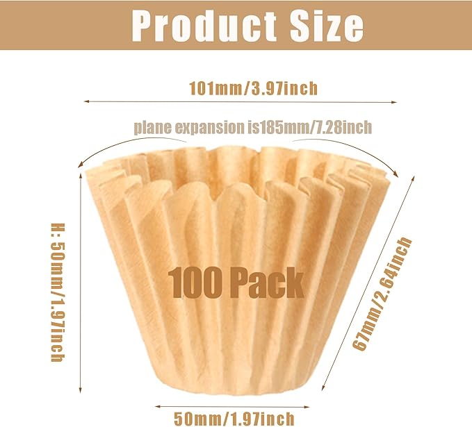 100 Count Unbleached Coffee Filters, 4-5 Cup Natural Basket Coffee Filter Paper for 5 Cup Coffee Maker, Small Coffee Travel Brewer, Single Serve Coffee Pot