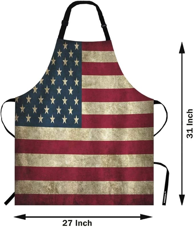WONDERTIFY Rustic Usa Flag Vintage American Patriotic Us Flgas Apron, Bib Apron with Adjustable Neck for Men Women,Suitable for Home Kitchen Cooking Waitress Chef Grill Bistro Baking BBQ Apron