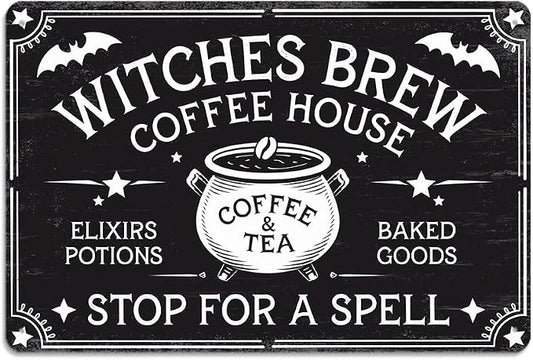Vintage Witches Brew Coffee House Stop For A Spell Metal Sign - 8x12 Inch, Gothic Witch Plaques Art Sign For Kitchen, Pubs, Cafe, Living Room Decor, Halloween Party Accessories, Halloween Decor by Unknown