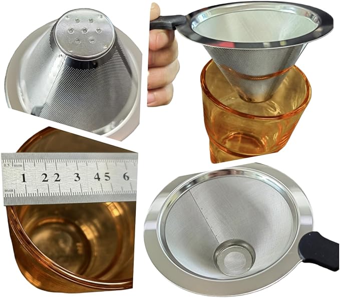 Single Serve Immersion Coffee Maker, Glass Pour Over Coffee Dripper with Reusable Stainless Steel Filter, Manual Coffee Brewer Cup for Home Office Travel-A