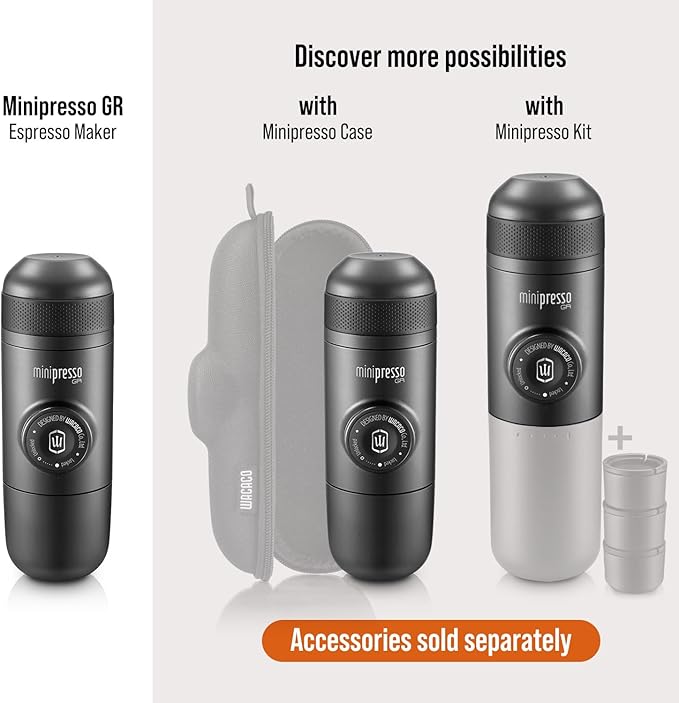 WACACO Minipresso GR, Portable Espresso Machine, Compatible Ground Coffee, Hand Coffee Maker, Manually