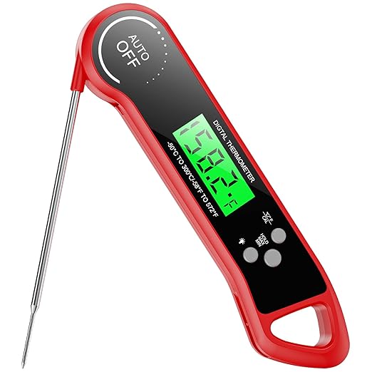 Meat Thermometer Digital, Instant Read Thermometer with Backlight, Calibration & Hold Function, Waterproof Food Thermometer for Kitchen and Outside, BBQ,Turkey, Candy, Liquids, Beef (red)