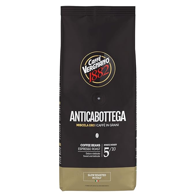 Caffe Vergnano 1882 Antica Bottega Whole Bean Arabica Medium Roast Espresso, 2.2 lbs Bag - Italian Coffee Beans with notes of Chocolate, Nuts & Caramel, Intensity 5/10-1000g Bag