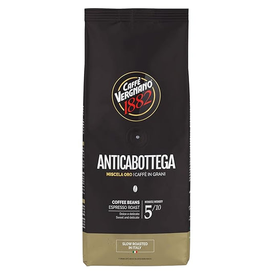 Caffe Vergnano 1882 Antica Bottega Whole Bean Arabica Medium Roast Espresso, 2.2 lbs Bag - Italian Coffee Beans with notes of Chocolate, Nuts & Caramel, Intensity 5/10-1000g Bag