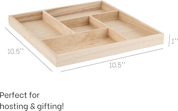 Wooden Candy Platters - Set of 2, 10"x10" Bamboo Square Serving Trays for Parties, Events, and Home Decor - 5 Compartment Candy and Snack Organizer (2 Pack)