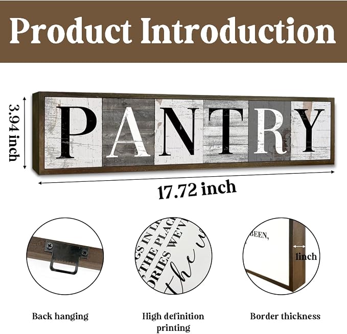 Farmhouse Pantry Signs, Rustic Hanging Wood Sign, Kitchen Wall Art, Pantry Room Decor for Table Shelf, Vintage Home Decor Accent, Housewarming Gifts, Decorative Wooden Plaques 17.8x4x1.2 inches - Image 2