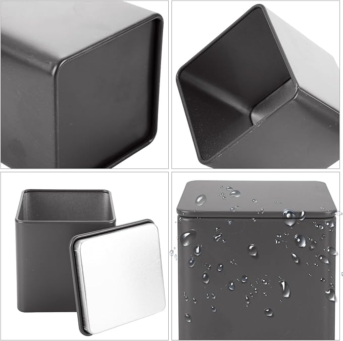 12 Pack Minimalist Black Square Metal Tea Tins, 3 Oz Loose Leaf Tea Storage Containers with Airtight Lids