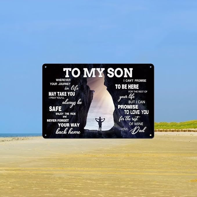 bivrten To My Son Metal Sign Dad Present To Son Sign Family Wall Art Vintage Wall Decor Great Graduation Gift Inspirational Poster Sign 8x12 Inch - Image 7