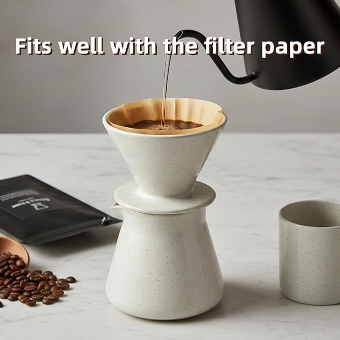 Ceramic Pour Over Coffee Dripper, Reusable Porcelain Portable Pour Over Coffee Maker, Slow Brewing Accessories with 1 Holes for Home, Office, Travel, Camping (Cream)