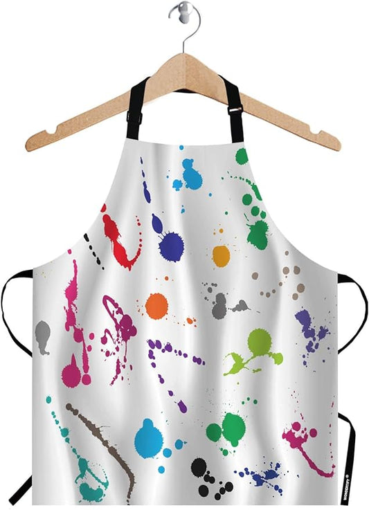 WONDERTIFY Abstract Paint Splashes Apron,Collection Of 24 Different Ink Splatter Symbol On White Bib Apron with Adjustable Neck for Men Women,Suitable for Home Kitchen Cooking Chef Grill Baking Apron
