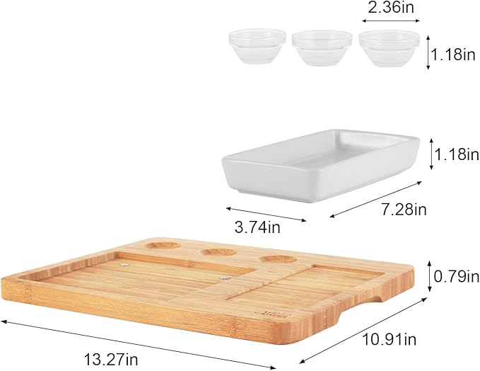 Artestia Bamboo Platter, Stainless Steel Tray, Glass Cups and Ceramic Side Dish Bowl,Serving Tray(Deluxe Set Only Without Stones)