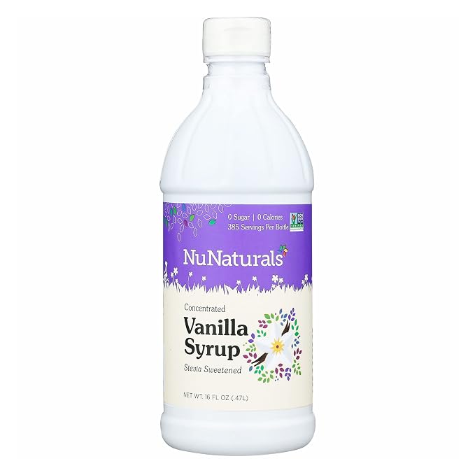 NuNaturals Stevia Syrup, Sugar-Free Sweetener, Plant-Based Sugar Substitute, Zero Calorie, Vanilla Flavor, 16 oz by NuNaturals