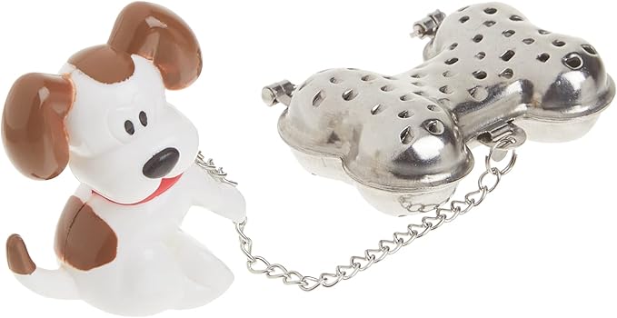 Joie Woof Tea Ball Infuser, Steep and Strain Loose Leaf Tea, Securely Sits on Side of Mug, Cute Dog Design, Stainless Steel, BPA-Free