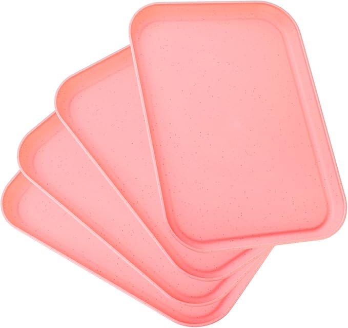 4 Pack Pink Plastic Serving Trays for Party Serving Food - Rectangular, 8.66 by 12 in, Heavy Duty Dessert Trays for Food Erving Platters for Party Tray Decor Veggie,Snack