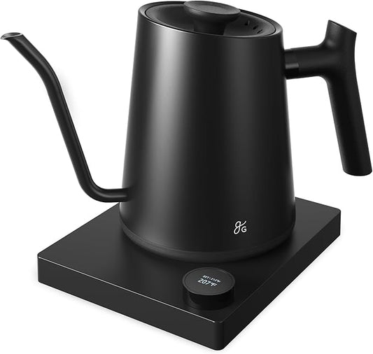 Greater Goods Electric Gooseneck Kettle, 1200W Stainless Steel with Precision Temperature Control, Fast Boil, BPA-Free, Ideal for Pour Over Coffee and Tea, 0.8L (Onyx Black)