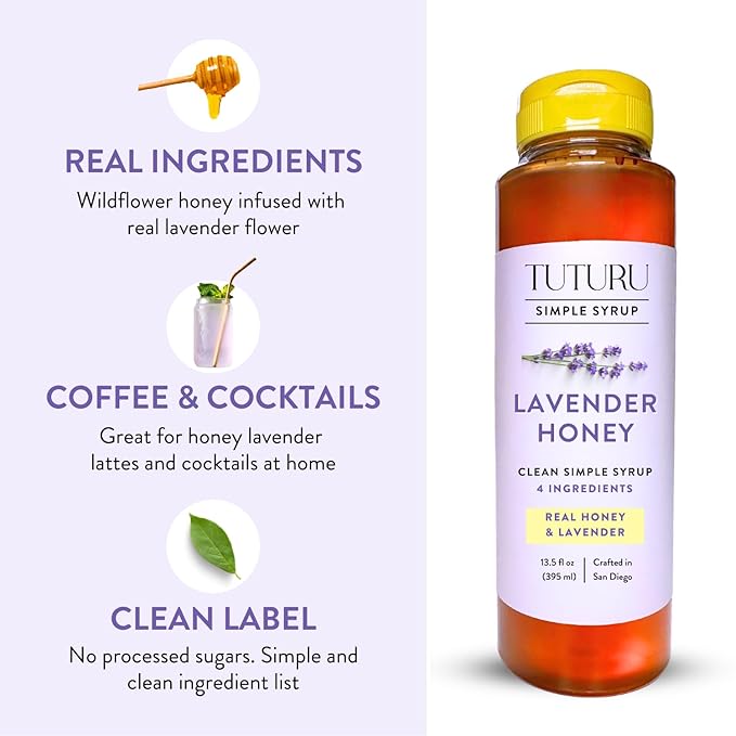 Spring Syrup Bundle - Lavender Simple Syrup and Vanilla Simple Syrup for Coffee, Cocktails, Matcha - Sweetened with real Honey and Agave Nectar - Infused with Real Spices - 13.5 oz (2 Pack)