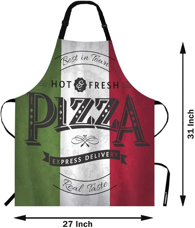 WONDERTIFY Pizza Apron,Best in Town Pizzeria Retro Poster on Grunge Backgrounds Green White Red Bib Apron with Adjustable Neck for Men Women,Suitable for Kitchen Cooking Chef Grill Bistro BBQ Apron